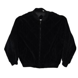 Vintage Perry Ellis Black Velvet Quilted Bomber Jacket XL – Made in Hong Kong